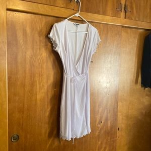 White wrap, dress, flutter sleeves, size large